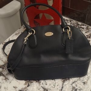 NWT Coach Crossgrain Cora Domed Satchel Handbag Black Leather